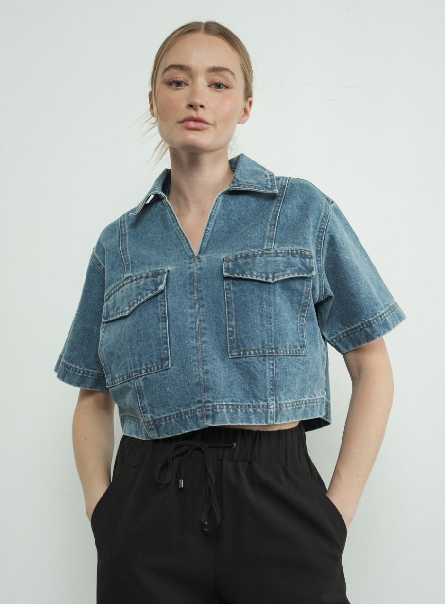 DENIM CROP TOP WITH POCKET