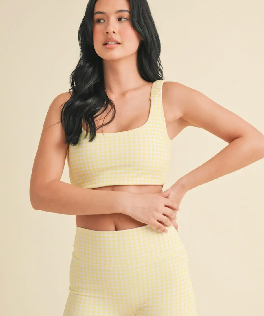 Gingham Print Ruched Bra Top Lemon