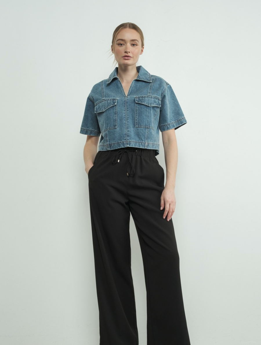 DENIM CROP TOP WITH POCKET