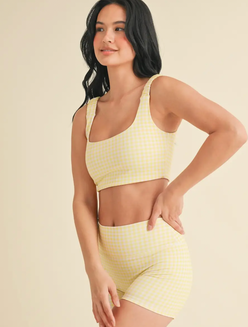 Gingham Print Ruched Bra Top Lemon