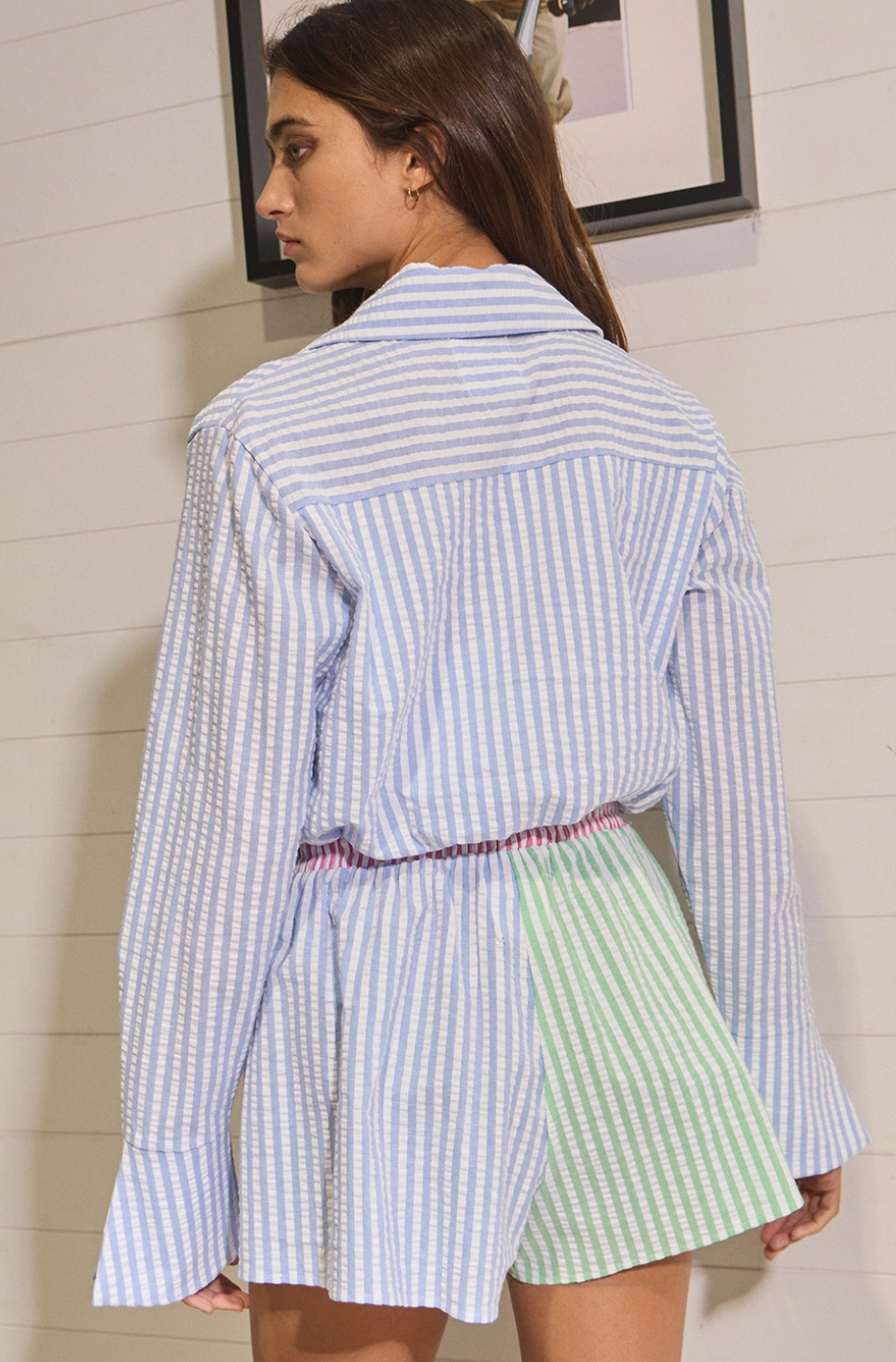 Striped Seersucker Crop Shirt Top